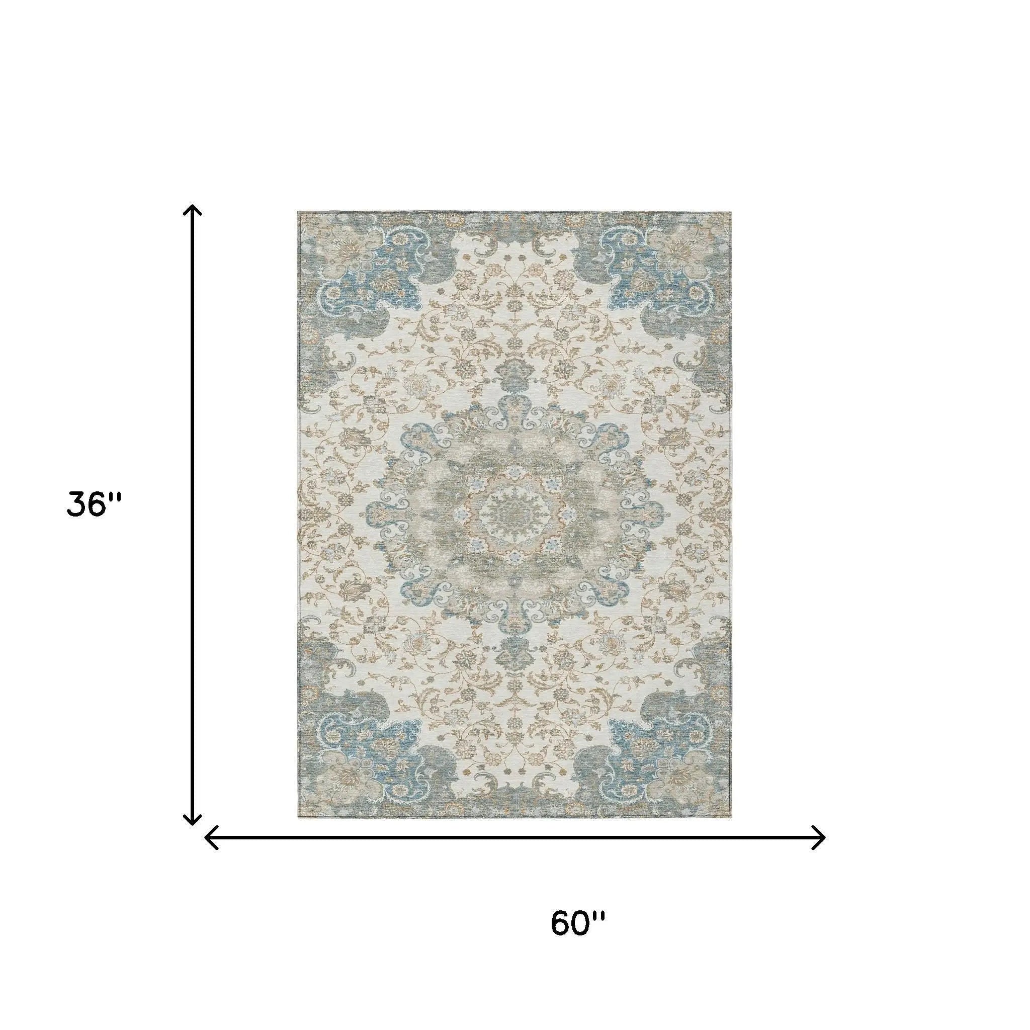 3' X 5' Ivory And Gray Floral Medallion Washable Indoor Outdoor Area Rug Homeroots Outdoor