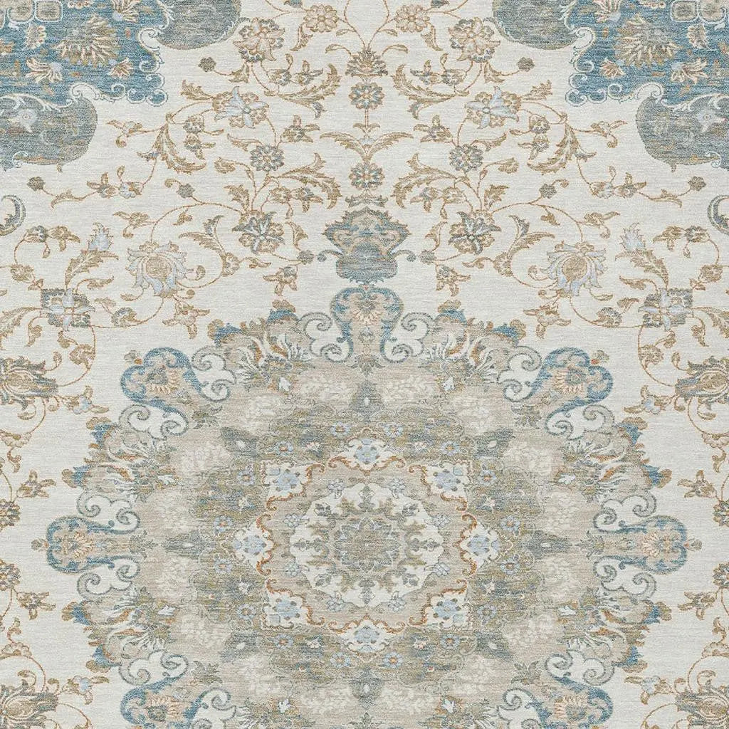 3' X 5' Ivory And Gray Floral Medallion Washable Indoor Outdoor Area Rug Homeroots Outdoor
