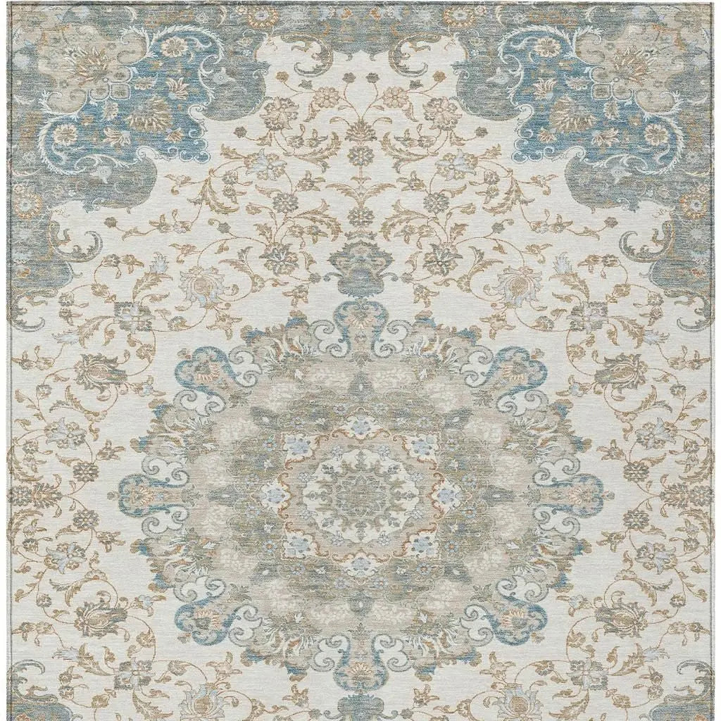 3' X 5' Ivory And Gray Floral Medallion Washable Indoor Outdoor Area Rug Homeroots Outdoor