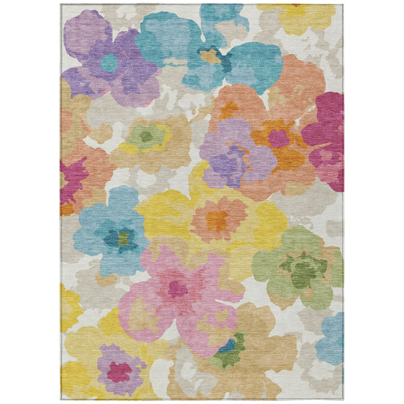 3' X 5' Ivory And Gray Floral Washable Indoor Outdoor Area Rug Homeroots Outdoor
