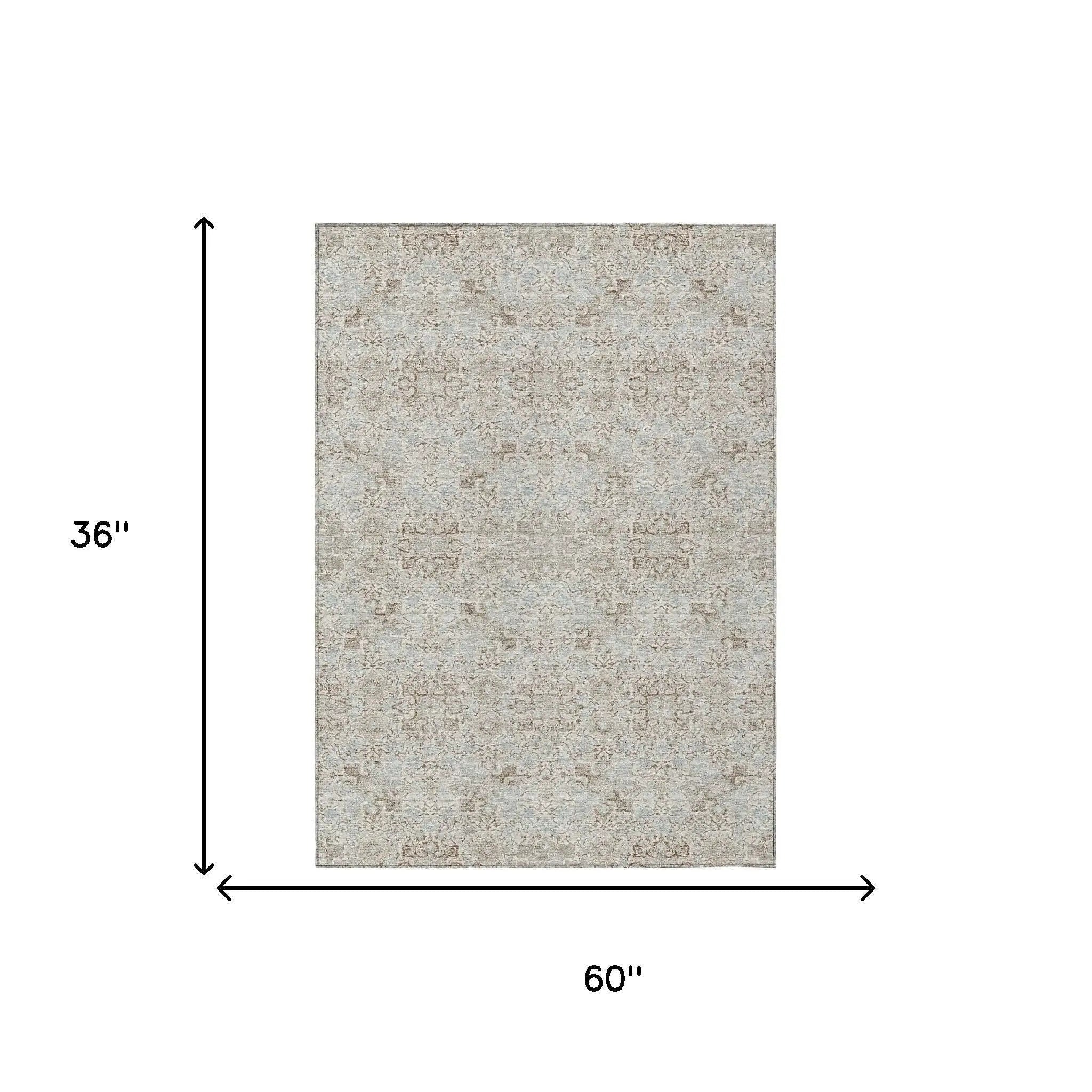 3' X 5' Ivory And Gray Oriental Washable Indoor Outdoor Area Rug Homeroots Outdoor