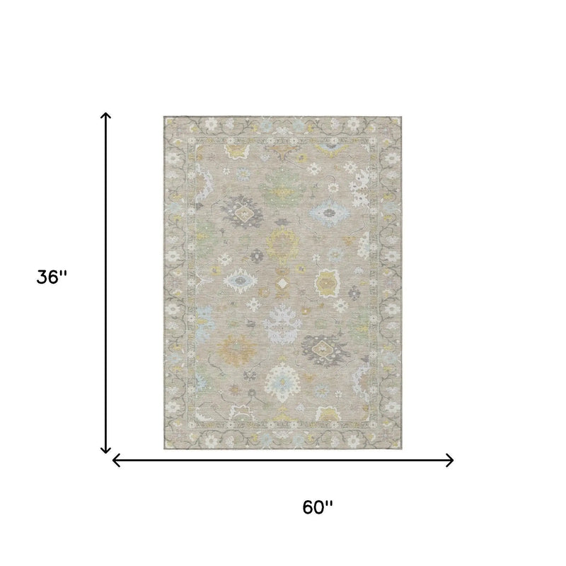 3' X 5' Ivory And Gray Oriental Washable Indoor Outdoor Area Rug Homeroots Outdoor