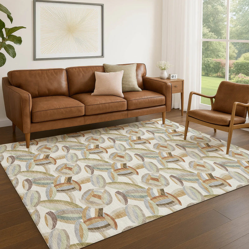 3' X 5' Ivory And Green Abstract Washable Indoor Outdoor Area Rug Homeroots Outdoor