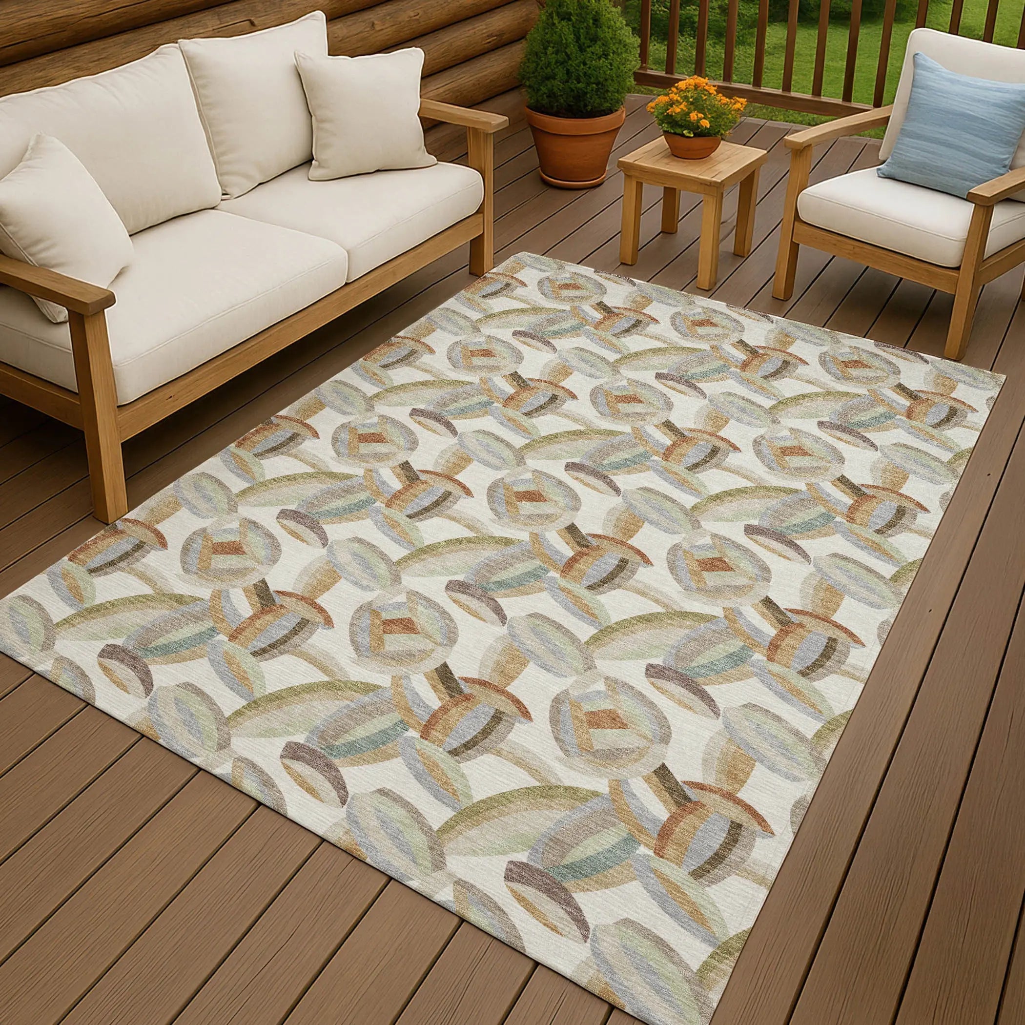 3' X 5' Ivory And Green Abstract Washable Indoor Outdoor Area Rug Homeroots Outdoor
