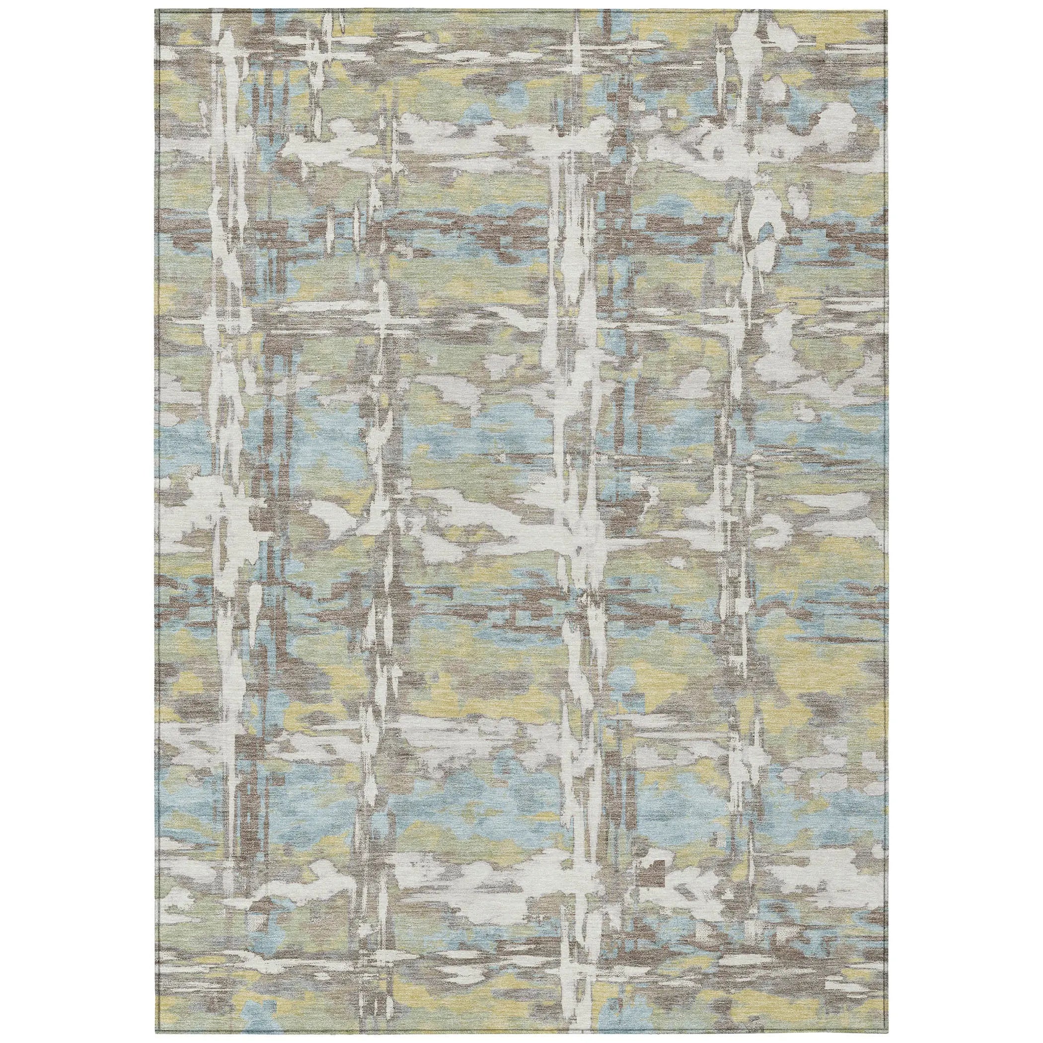 3' X 5' Ivory And Green Abstract Washable Indoor Outdoor Area Rug Homeroots Outdoor