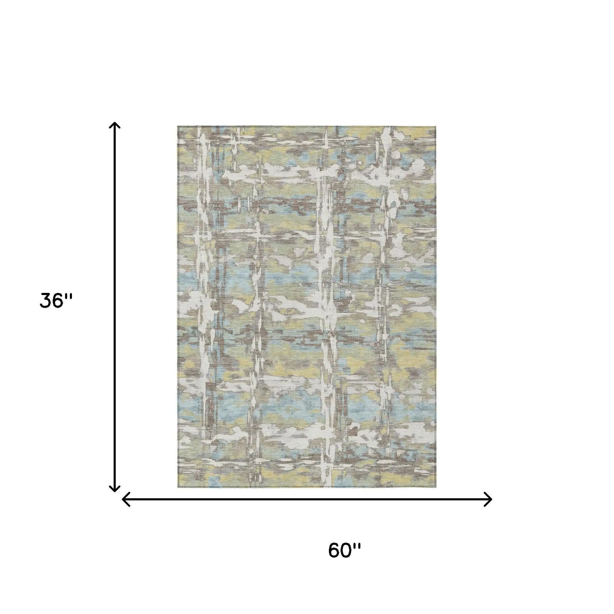 3' X 5' Ivory And Green Abstract Washable Indoor Outdoor Area Rug Homeroots Outdoor