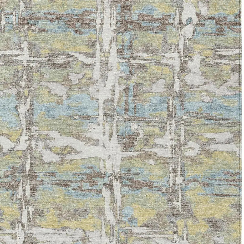 3' X 5' Ivory And Green Abstract Washable Indoor Outdoor Area Rug Homeroots Outdoor