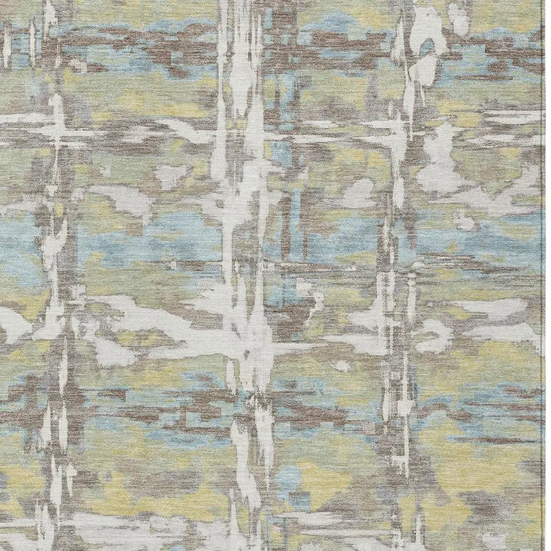 3' X 5' Ivory And Green Abstract Washable Indoor Outdoor Area Rug Homeroots Outdoor