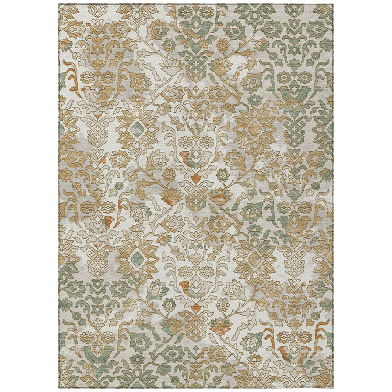 3' X 5' Ivory And Green Geometric Washable Indoor Outdoor Area Rug Homeroots Outdoor