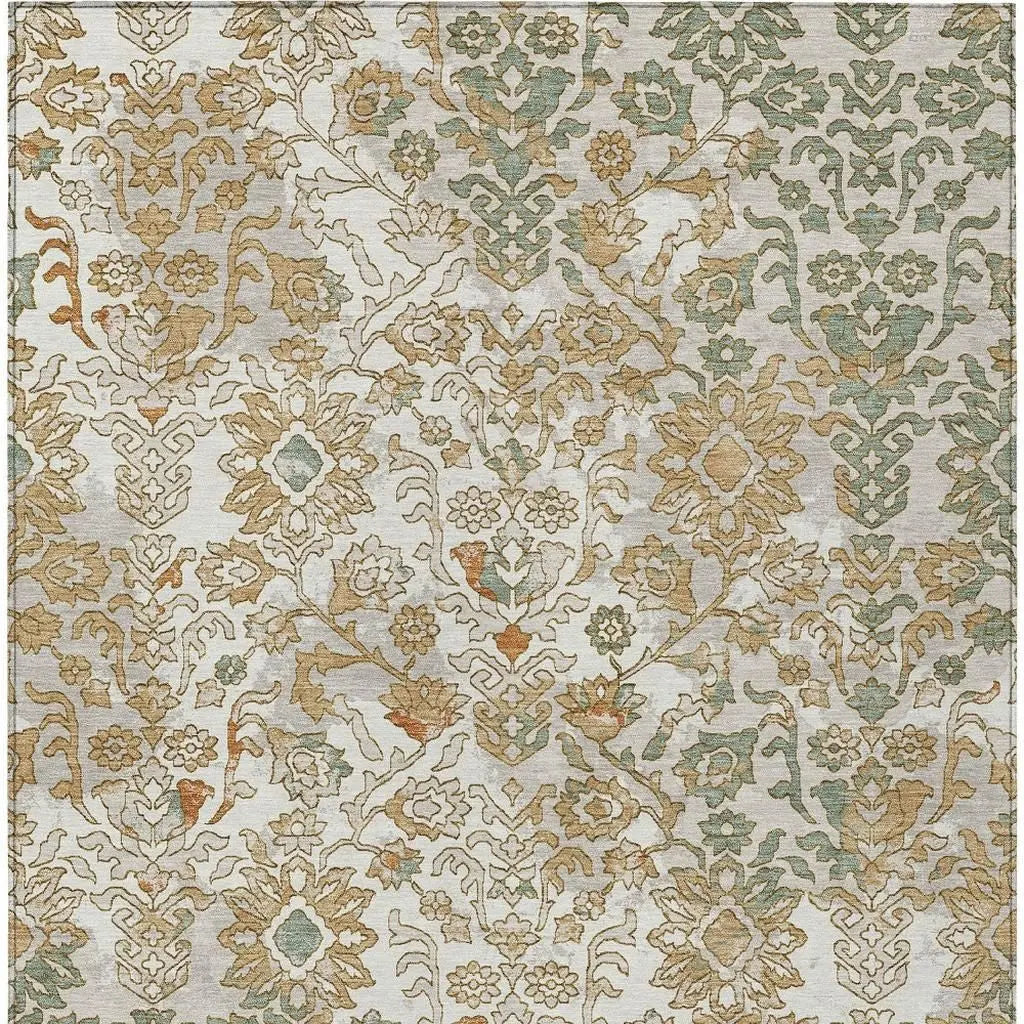 3' X 5' Ivory And Green Geometric Washable Indoor Outdoor Area Rug Homeroots Outdoor