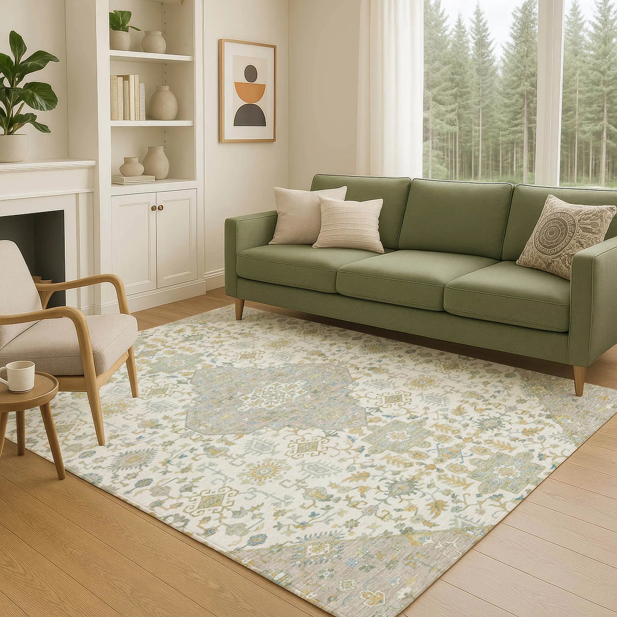 3' X 5' Ivory And Green Medallion Washable Indoor Outdoor Area Rug Homeroots Outdoor
