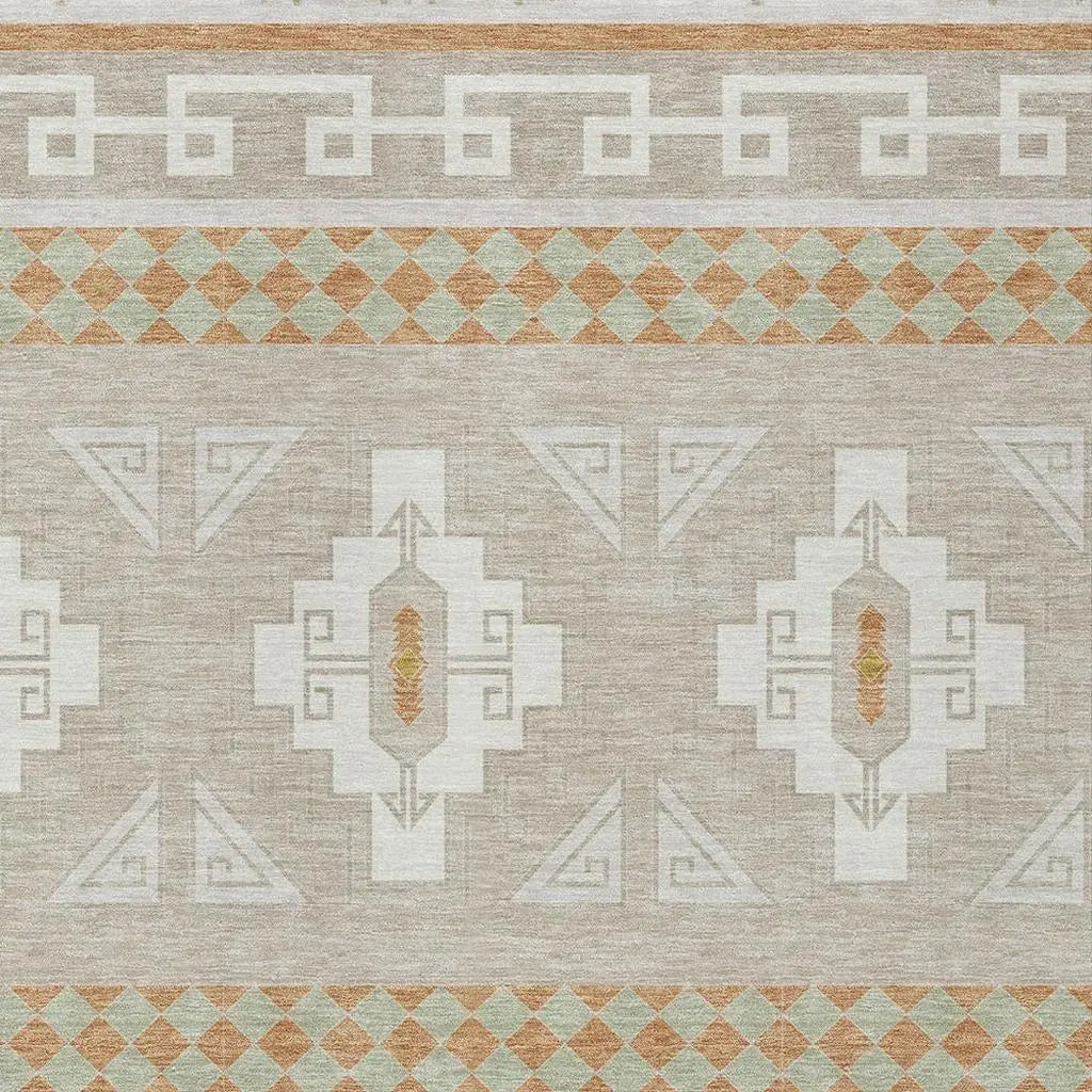3' X 5' Ivory And Green Tribal Washable Indoor Outdoor Area Rug Homeroots Outdoor