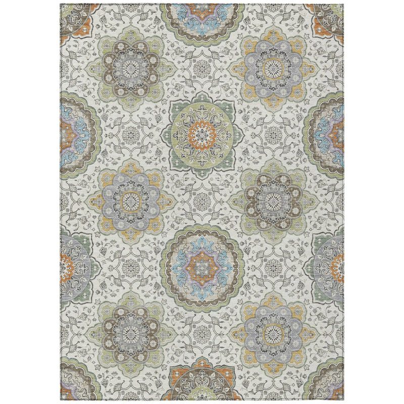 3' X 5' Ivory And Khaki Floral Medallion Washable Indoor Outdoor Area Rug Homeroots Outdoor