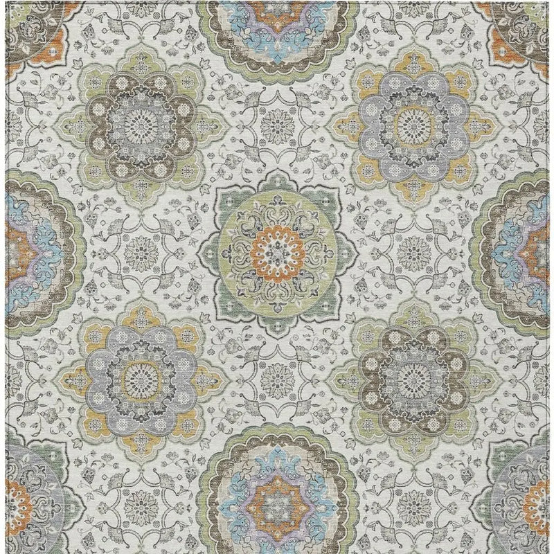 3' X 5' Ivory And Khaki Floral Medallion Washable Indoor Outdoor Area Rug Homeroots Outdoor