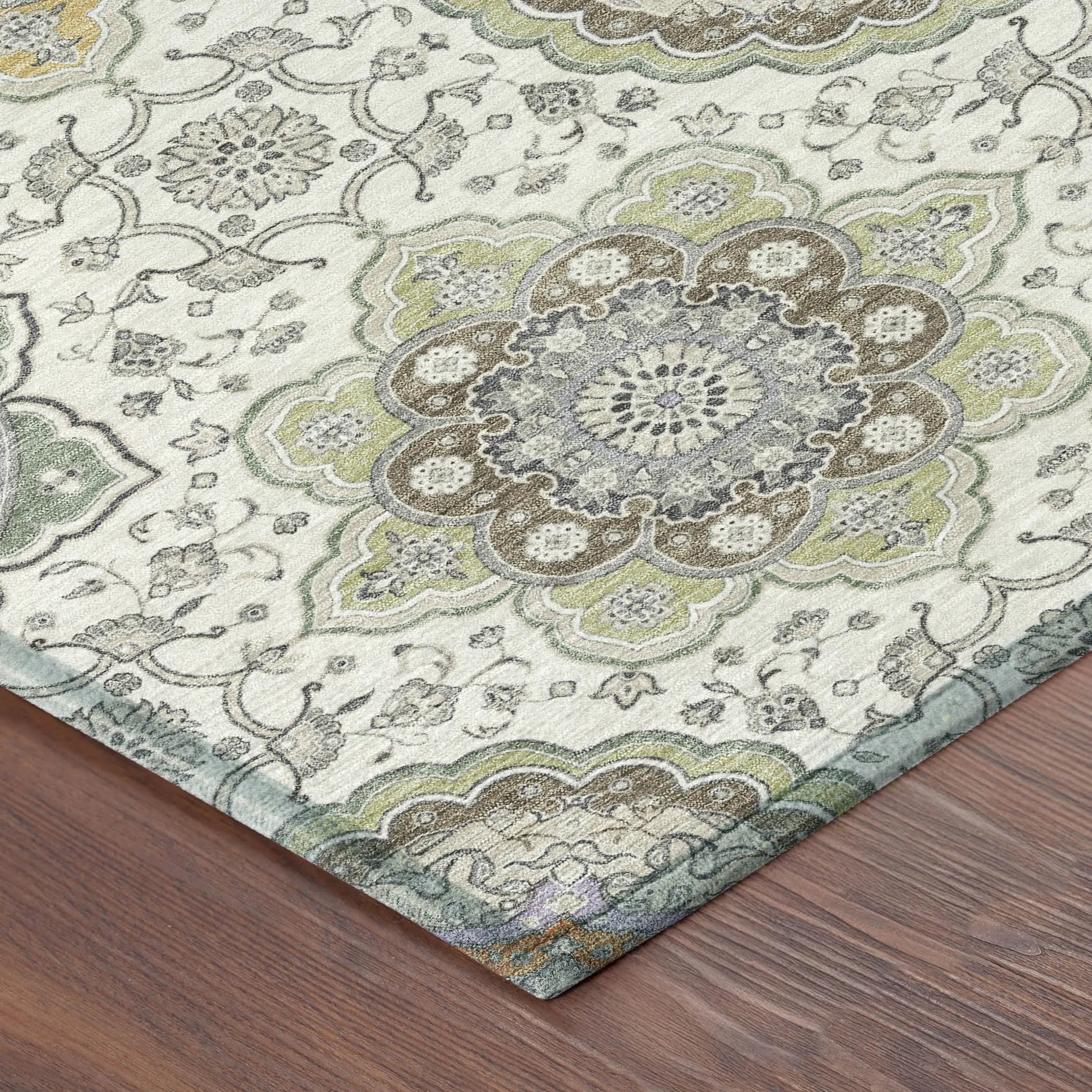 3' X 5' Ivory And Khaki Floral Medallion Washable Indoor Outdoor Area Rug Homeroots Outdoor