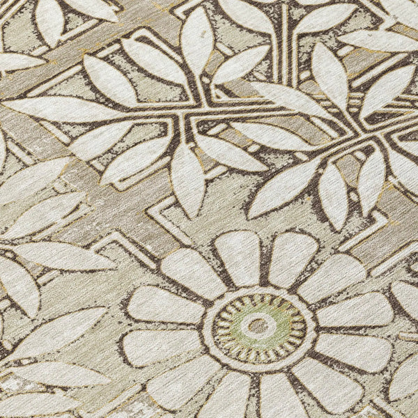 3' X 5' Ivory And Khaki Floral Washable Indoor Outdoor Area Rug Homeroots Outdoor