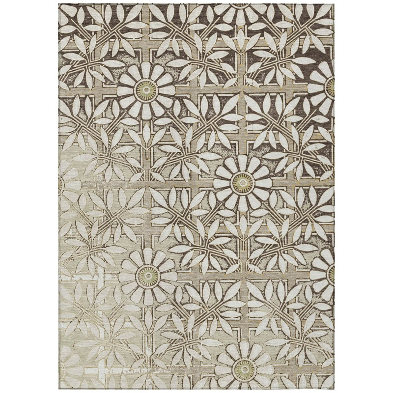 3' X 5' Ivory And Khaki Floral Washable Indoor Outdoor Area Rug Homeroots Outdoor