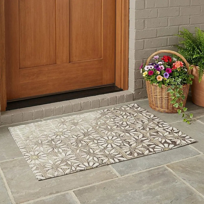3' X 5' Ivory And Khaki Floral Washable Indoor Outdoor Area Rug Homeroots Outdoor