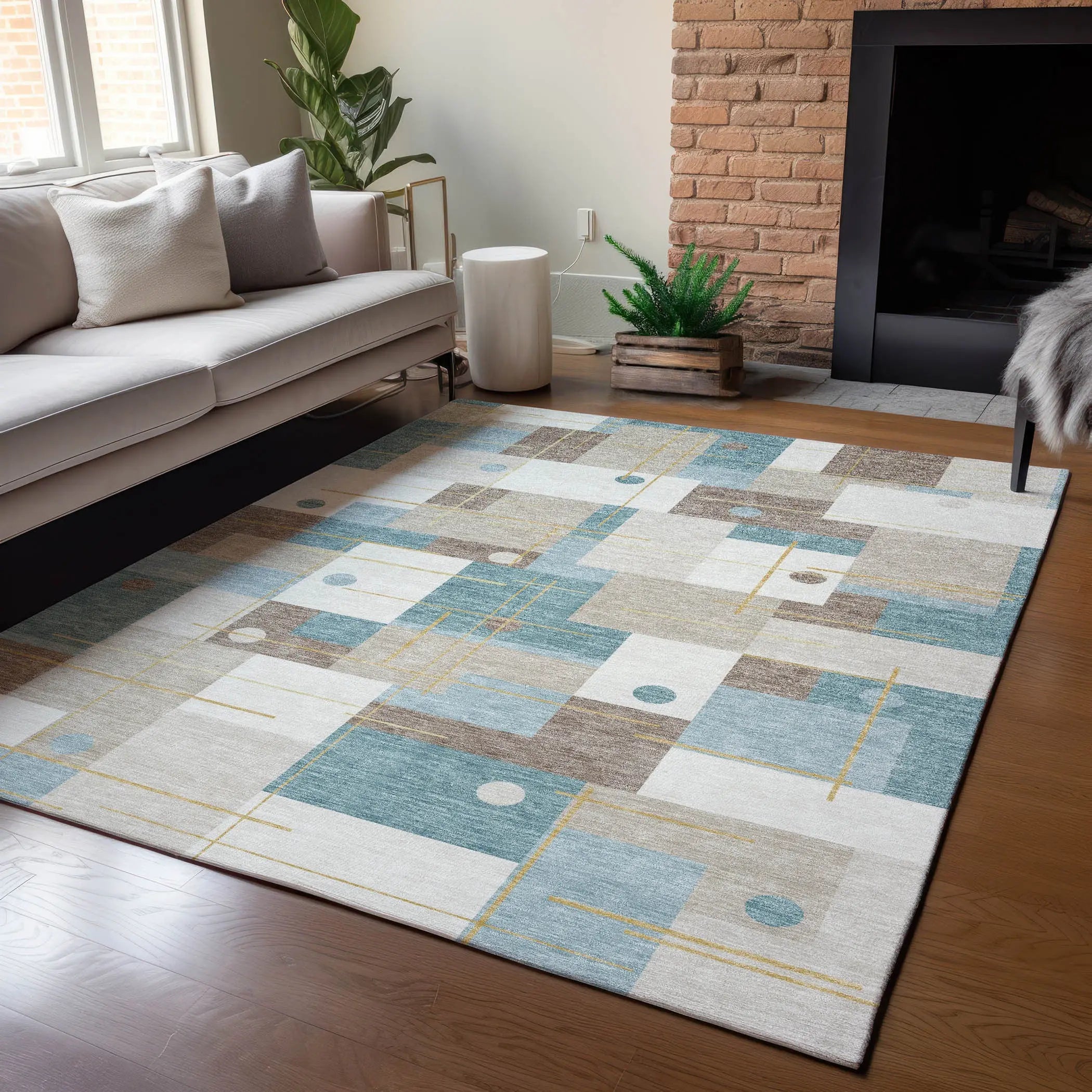 3' X 5' Ivory And Khaki Geometric Washable Indoor Outdoor Area Rug Homeroots Outdoor