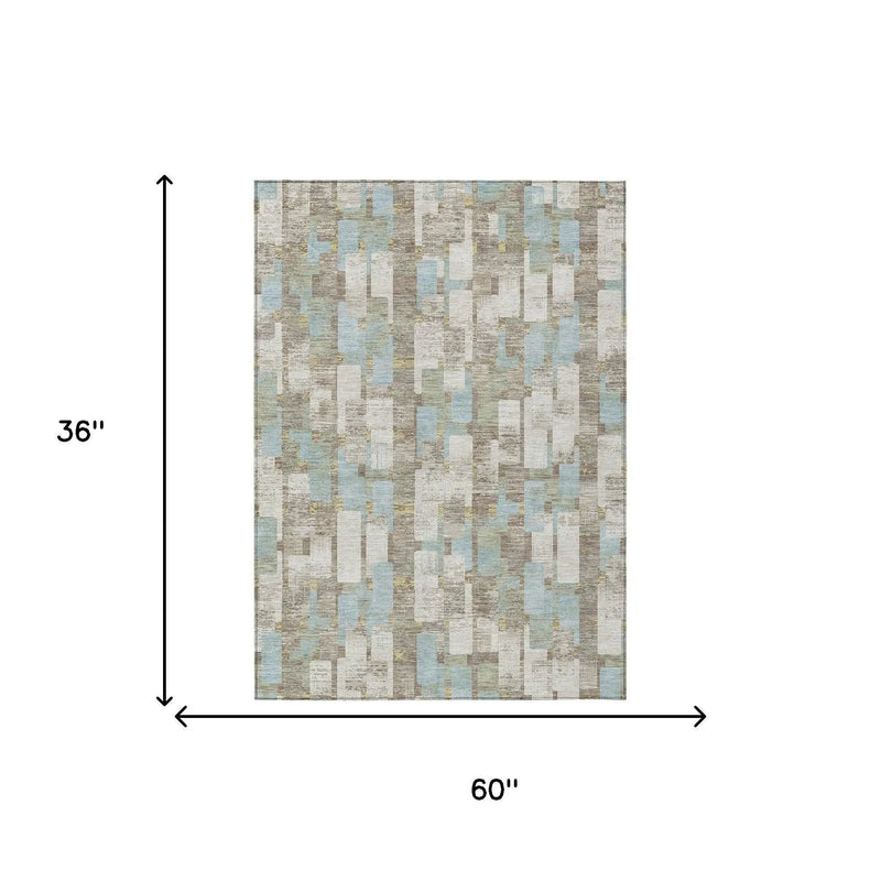 3' X 5' Ivory And Khaki Geometric Washable Indoor Outdoor Area Rug Homeroots Outdoor