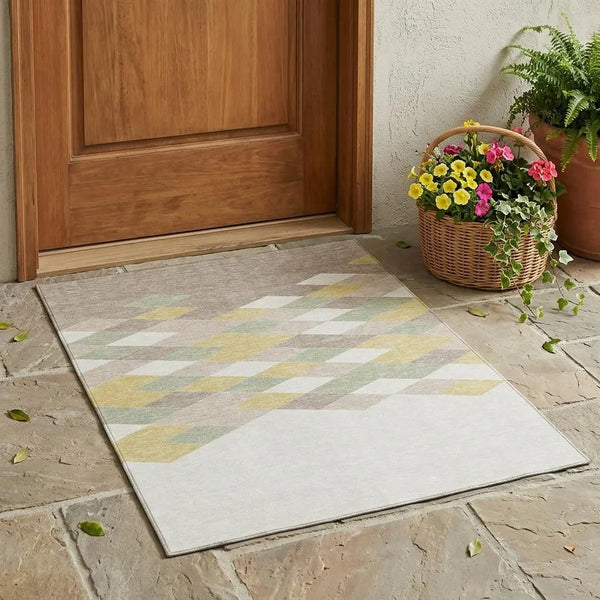 3' X 5' Ivory And Khaki Geometric Washable Indoor Outdoor Area Rug Homeroots Outdoor