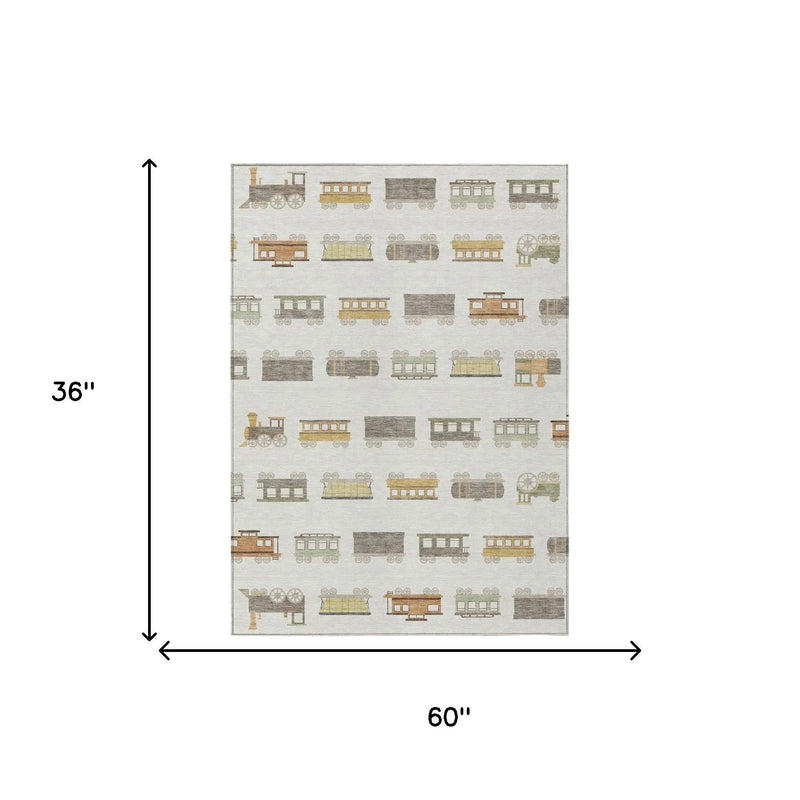 3' X 5' Ivory And Linen Abstract Washable Indoor Outdoor Area Rug Homeroots Outdoor