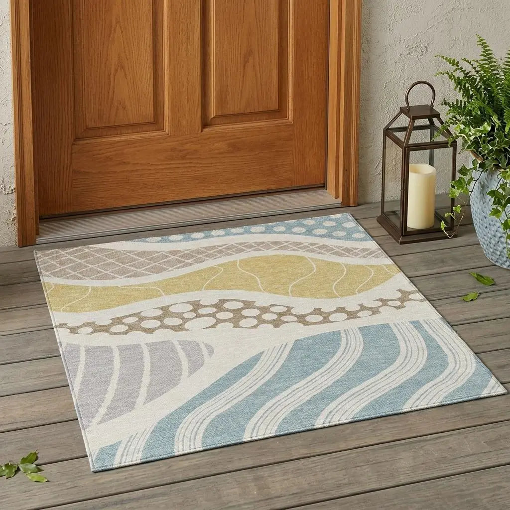 3' X 5' Ivory And Linen Abstract Washable Indoor Outdoor Area Rug Homeroots Outdoor