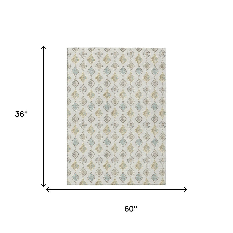 3' X 5' Ivory And Linen Floral Washable Indoor Outdoor Area Rug Homeroots Outdoor