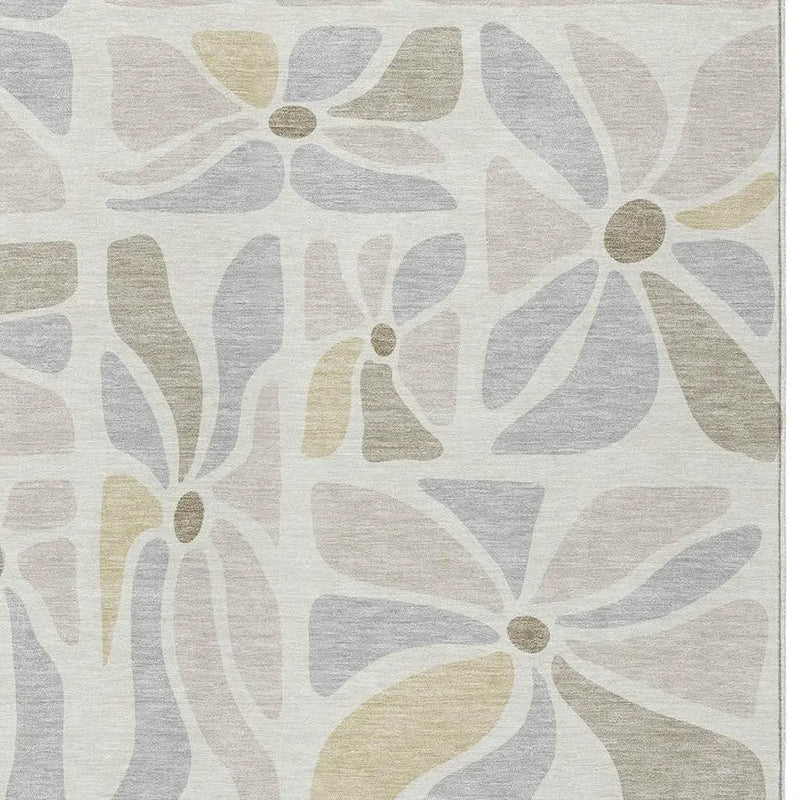 3' X 5' Ivory And Linen Floral Washable Indoor Outdoor Area Rug Homeroots Outdoor