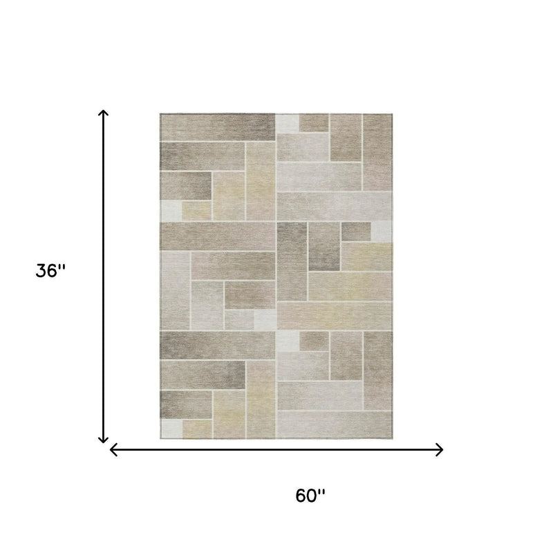 3' X 5' Ivory And Linen Geometric Washable Indoor Outdoor Area Rug Homeroots Outdoor
