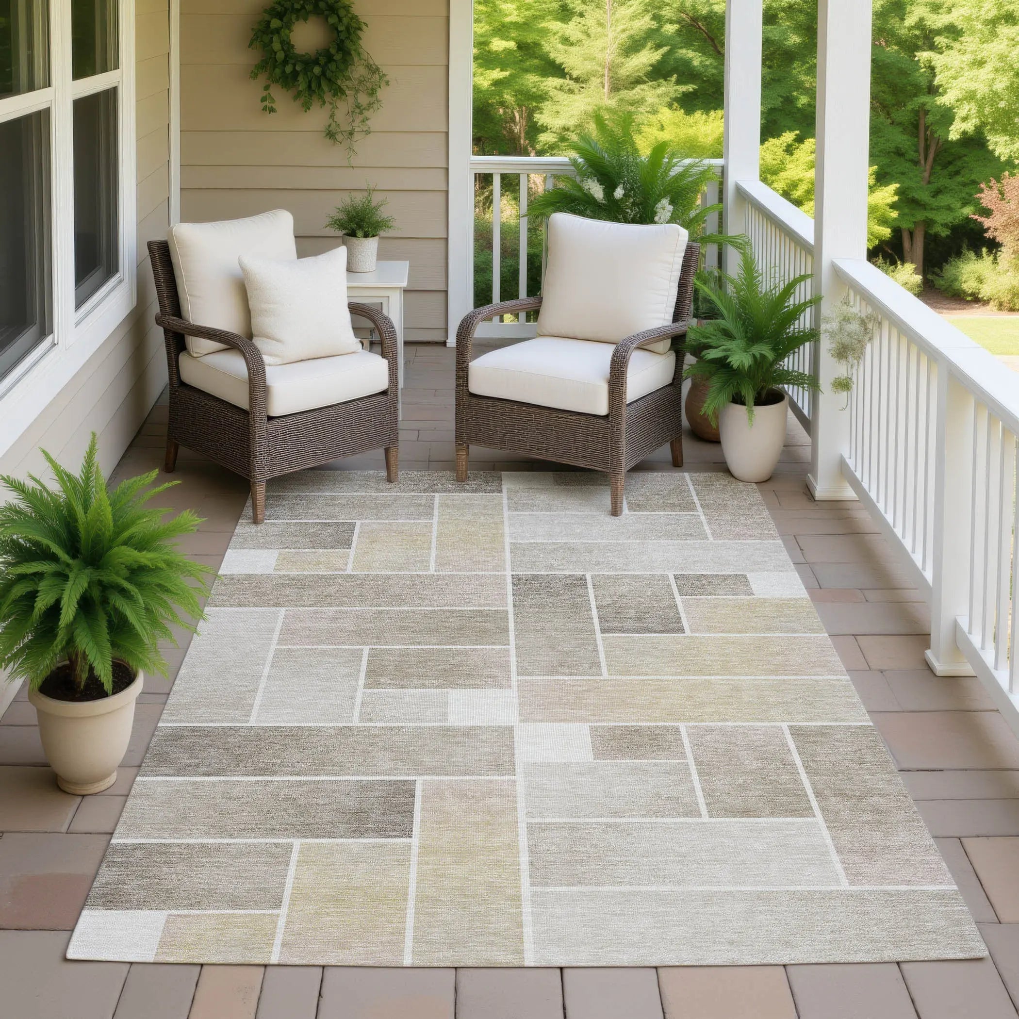 3' X 5' Ivory And Linen Geometric Washable Indoor Outdoor Area Rug Homeroots Outdoor