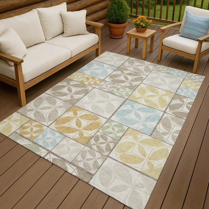 3' X 5' Ivory And Linen Geometric Washable Indoor Outdoor Area Rug Homeroots Outdoor