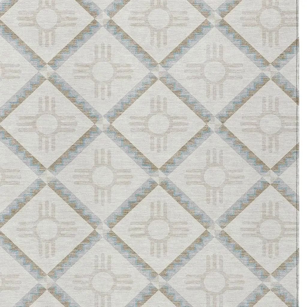 3' X 5' Ivory And Linen Geometric Washable Indoor Outdoor Area Rug Homeroots Outdoor