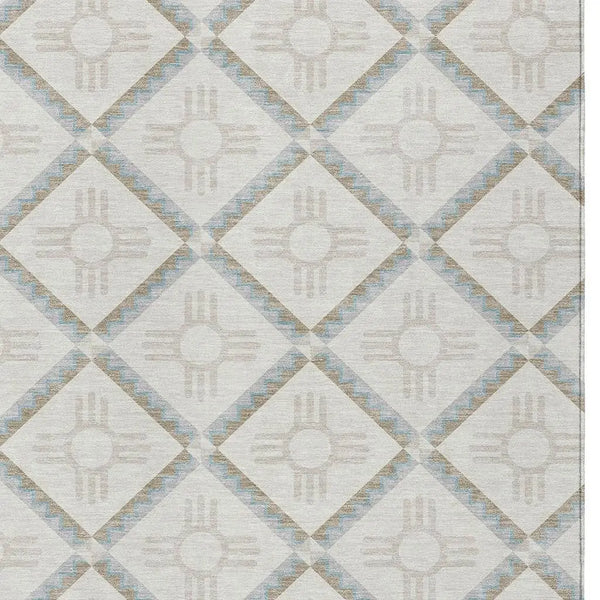 3' X 5' Ivory And Linen Geometric Washable Indoor Outdoor Area Rug Homeroots Outdoor