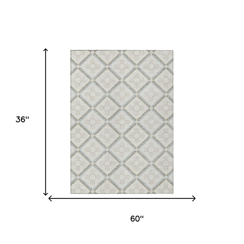 3' X 5' Ivory And Linen Geometric Washable Indoor Outdoor Area Rug Homeroots Outdoor