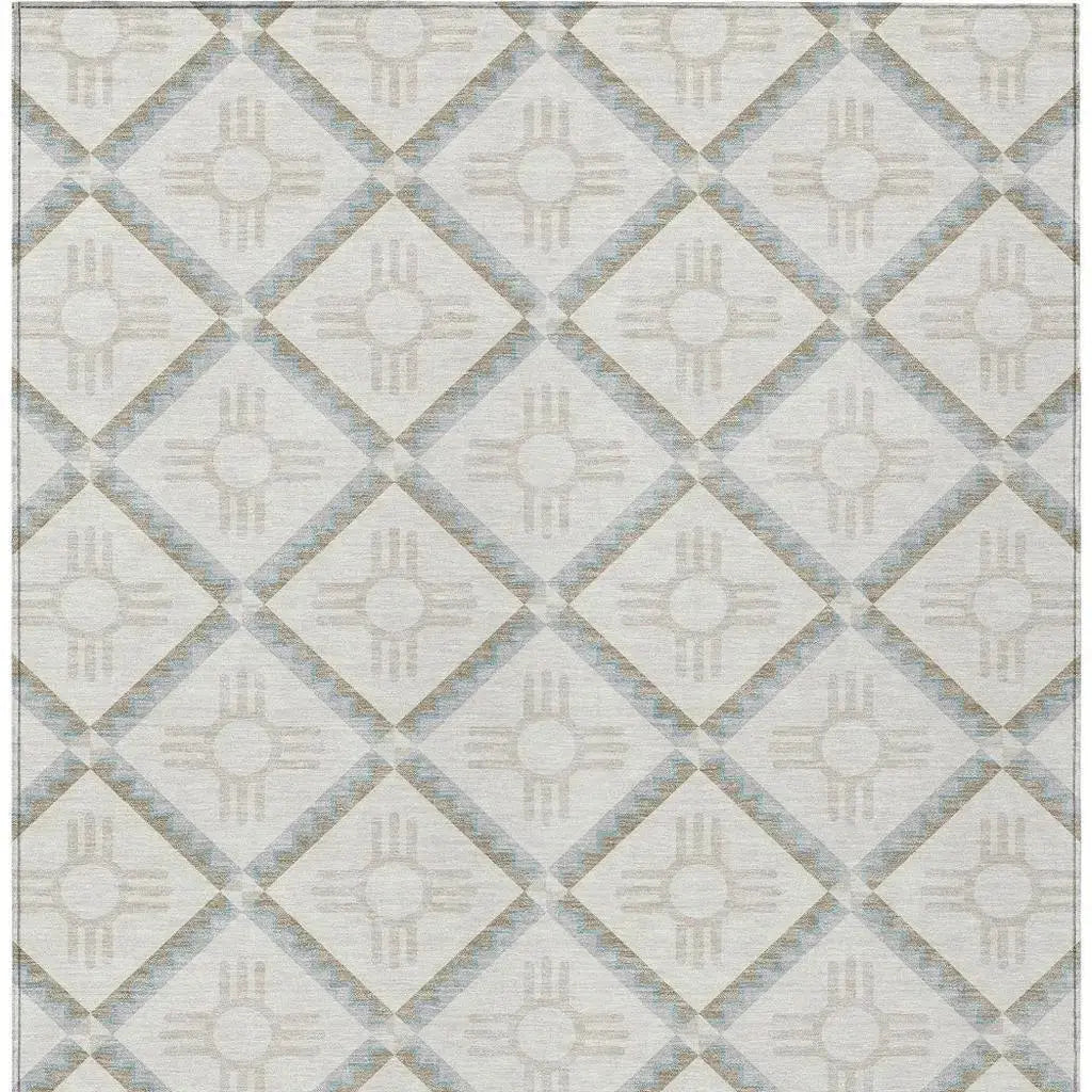3' X 5' Ivory And Linen Geometric Washable Indoor Outdoor Area Rug Homeroots Outdoor