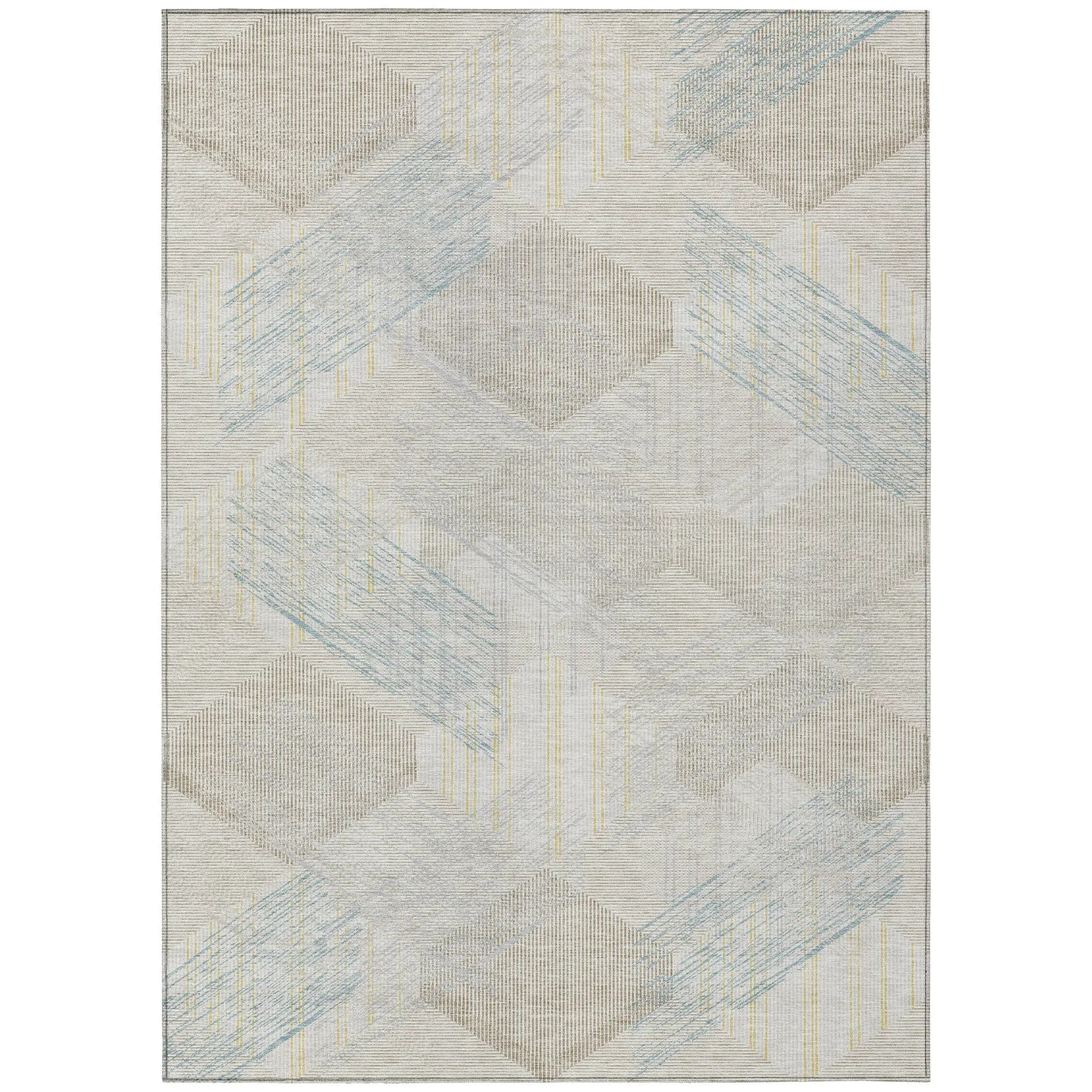 3' X 5' Ivory And Linen Geometric Washable Indoor Outdoor Area Rug Homeroots Outdoor