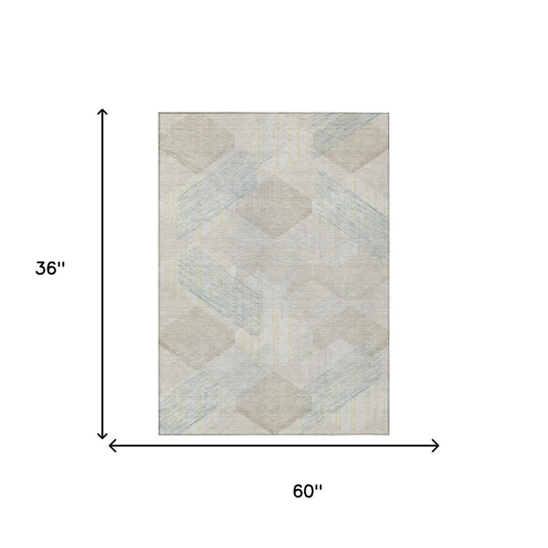 3' X 5' Ivory And Linen Geometric Washable Indoor Outdoor Area Rug Homeroots Outdoor