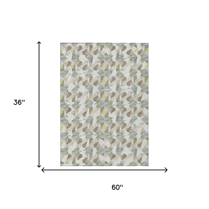 3' X 5' Ivory And Linen Geometric Washable Indoor Outdoor Area Rug Homeroots Outdoor