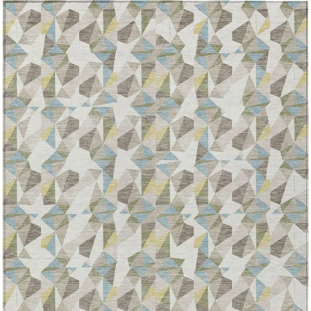 3' X 5' Ivory And Linen Geometric Washable Indoor Outdoor Area Rug Homeroots Outdoor