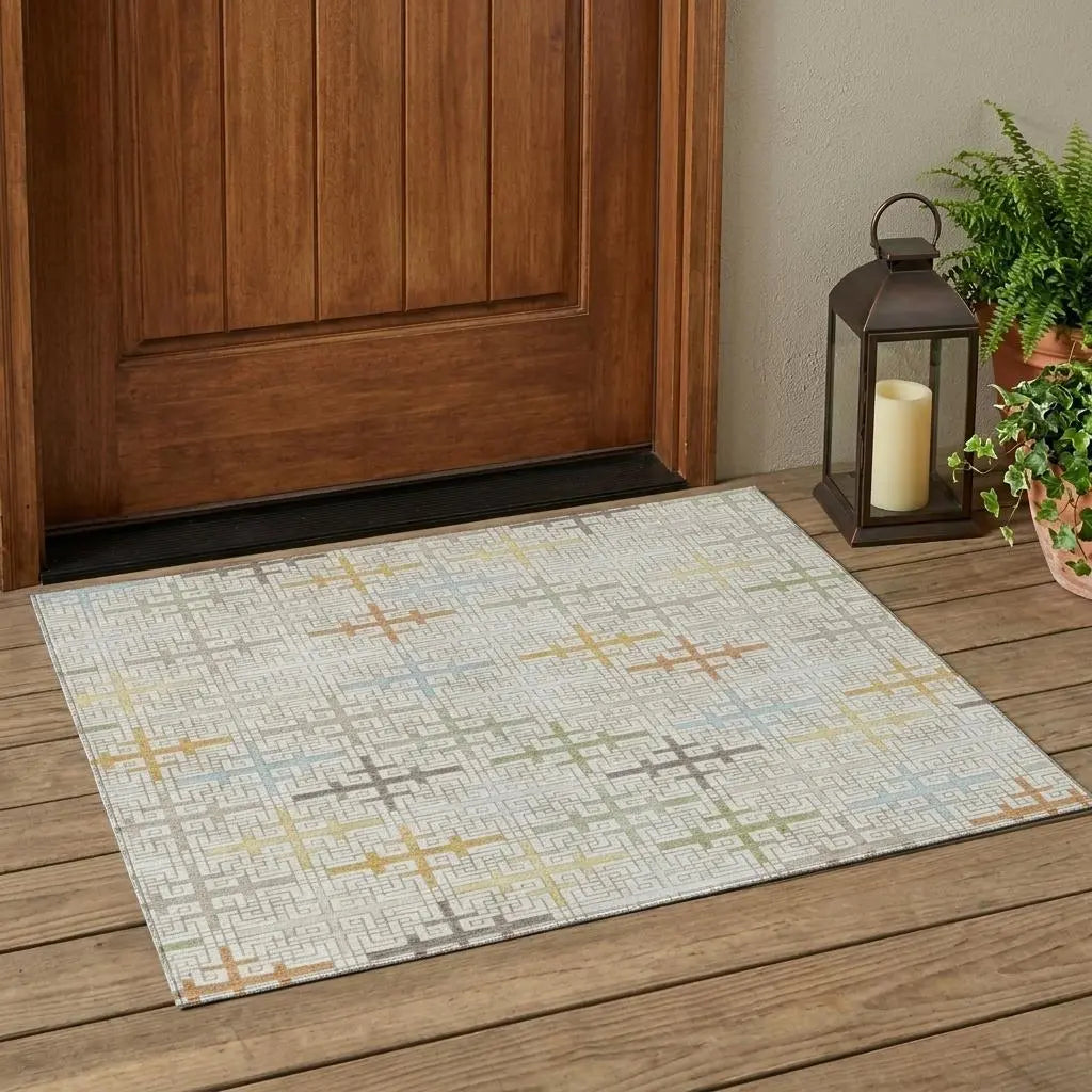 3' X 5' Ivory And Linen Geometric Washable Indoor Outdoor Area Rug Homeroots Outdoor