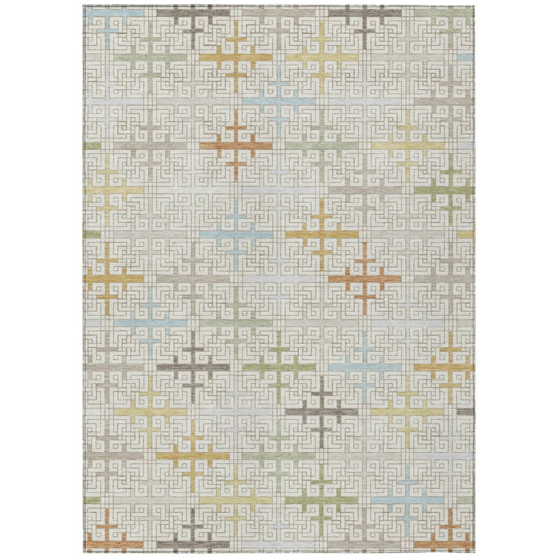 3' X 5' Ivory And Linen Geometric Washable Indoor Outdoor Area Rug Homeroots Outdoor