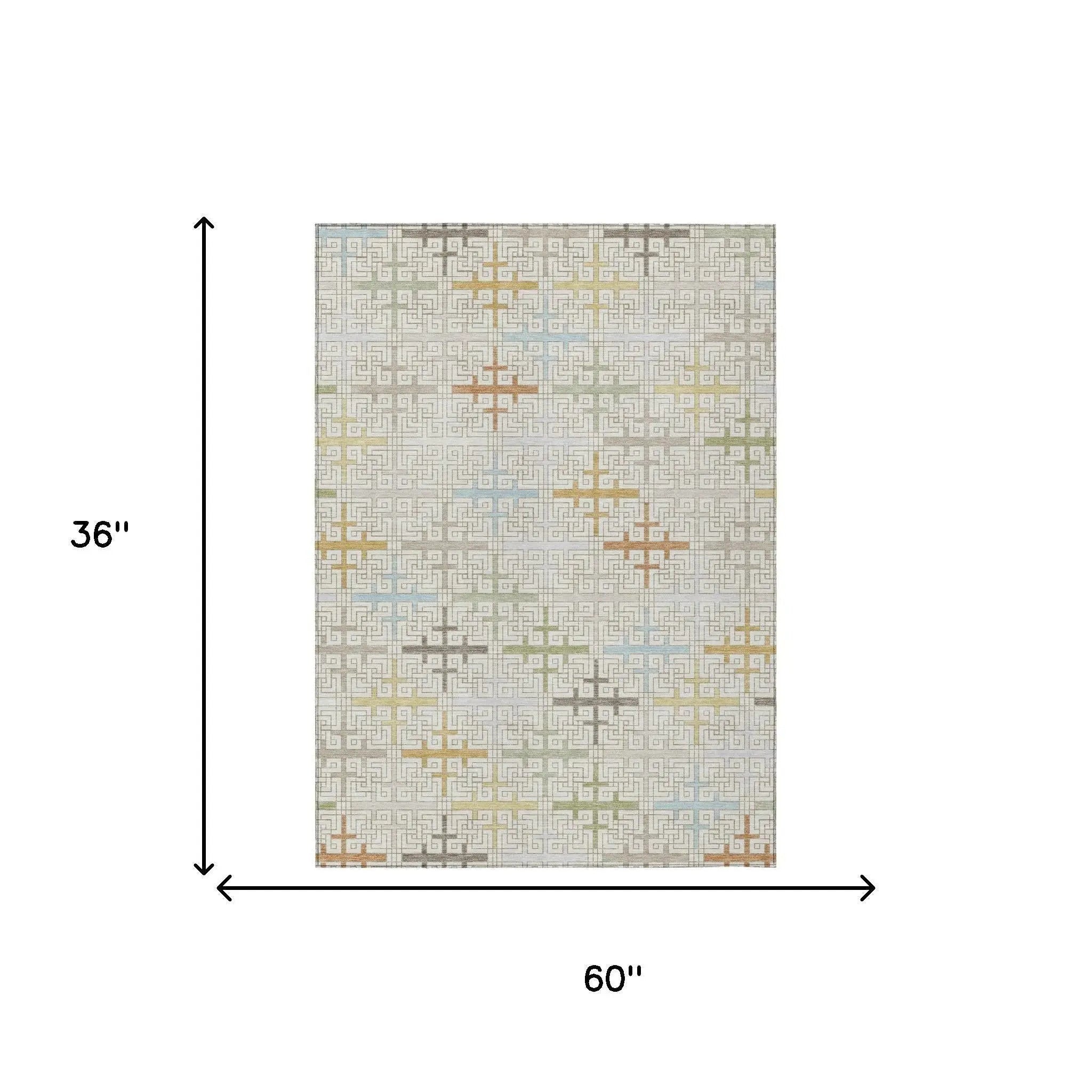 3' X 5' Ivory And Linen Geometric Washable Indoor Outdoor Area Rug Homeroots Outdoor