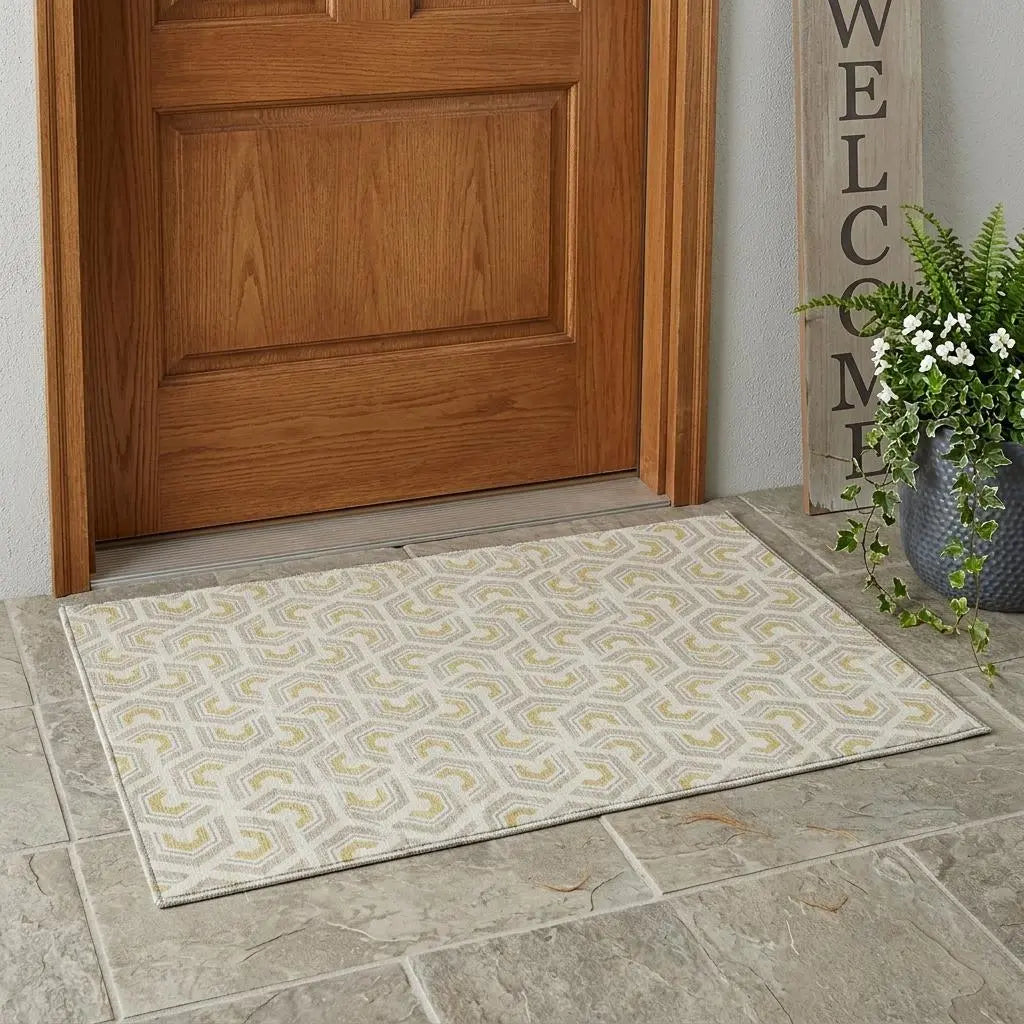 3' X 5' Ivory And Linen Geometric Washable Indoor Outdoor Area Rug Homeroots Outdoor