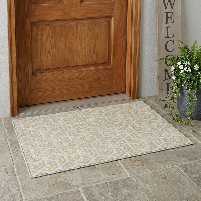 3' X 5' Ivory And Linen Geometric Washable Indoor Outdoor Area Rug Homeroots Outdoor