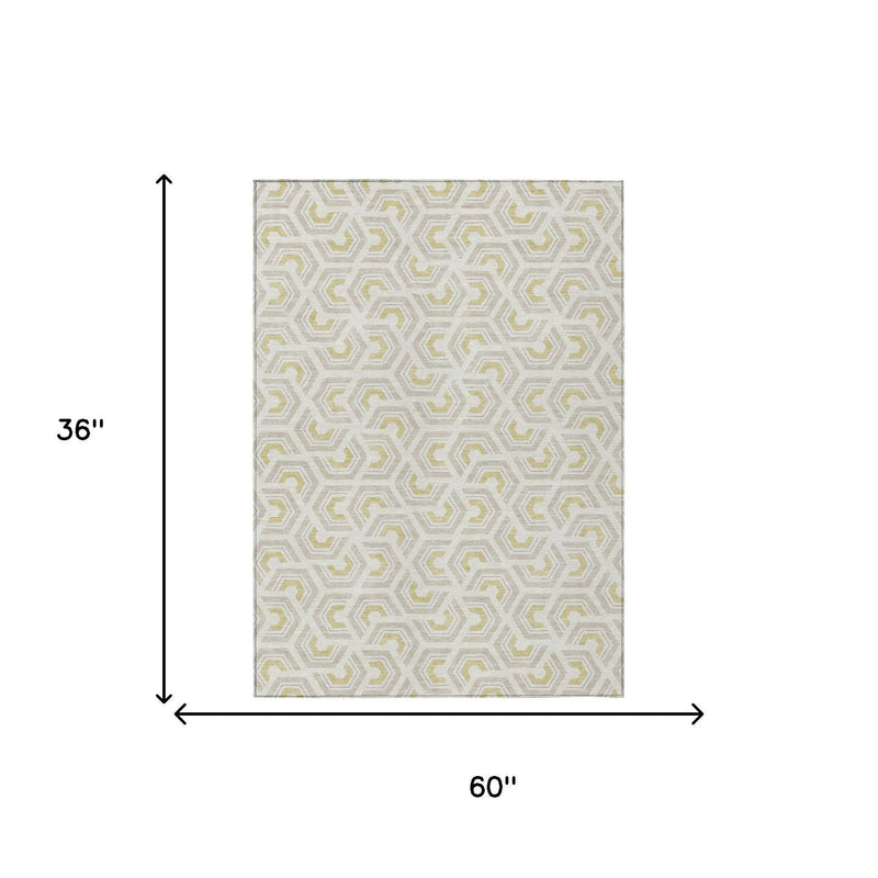 3' X 5' Ivory And Linen Geometric Washable Indoor Outdoor Area Rug Homeroots Outdoor