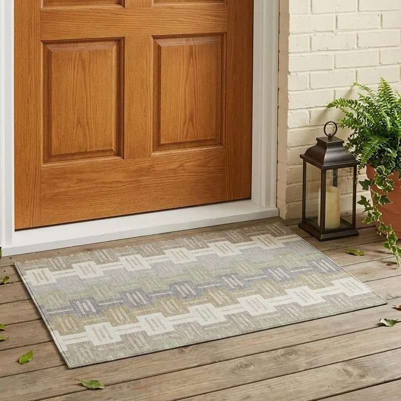 3' X 5' Ivory And Linen Geometric Washable Indoor Outdoor Area Rug Homeroots Outdoor