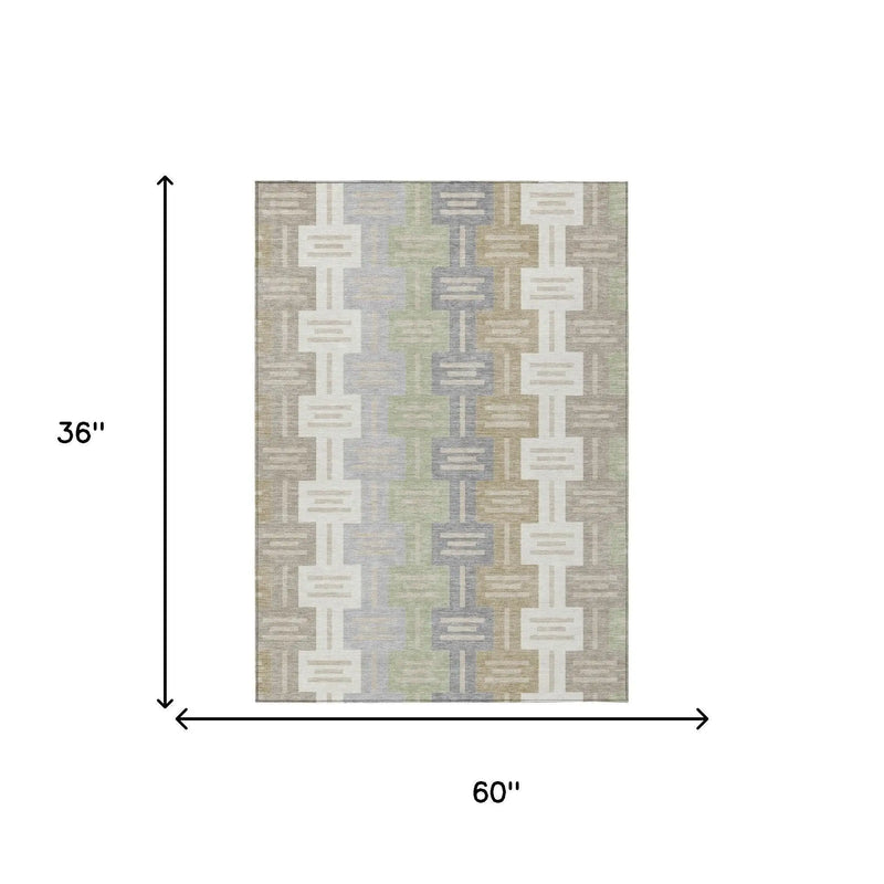 3' X 5' Ivory And Linen Geometric Washable Indoor Outdoor Area Rug Homeroots Outdoor