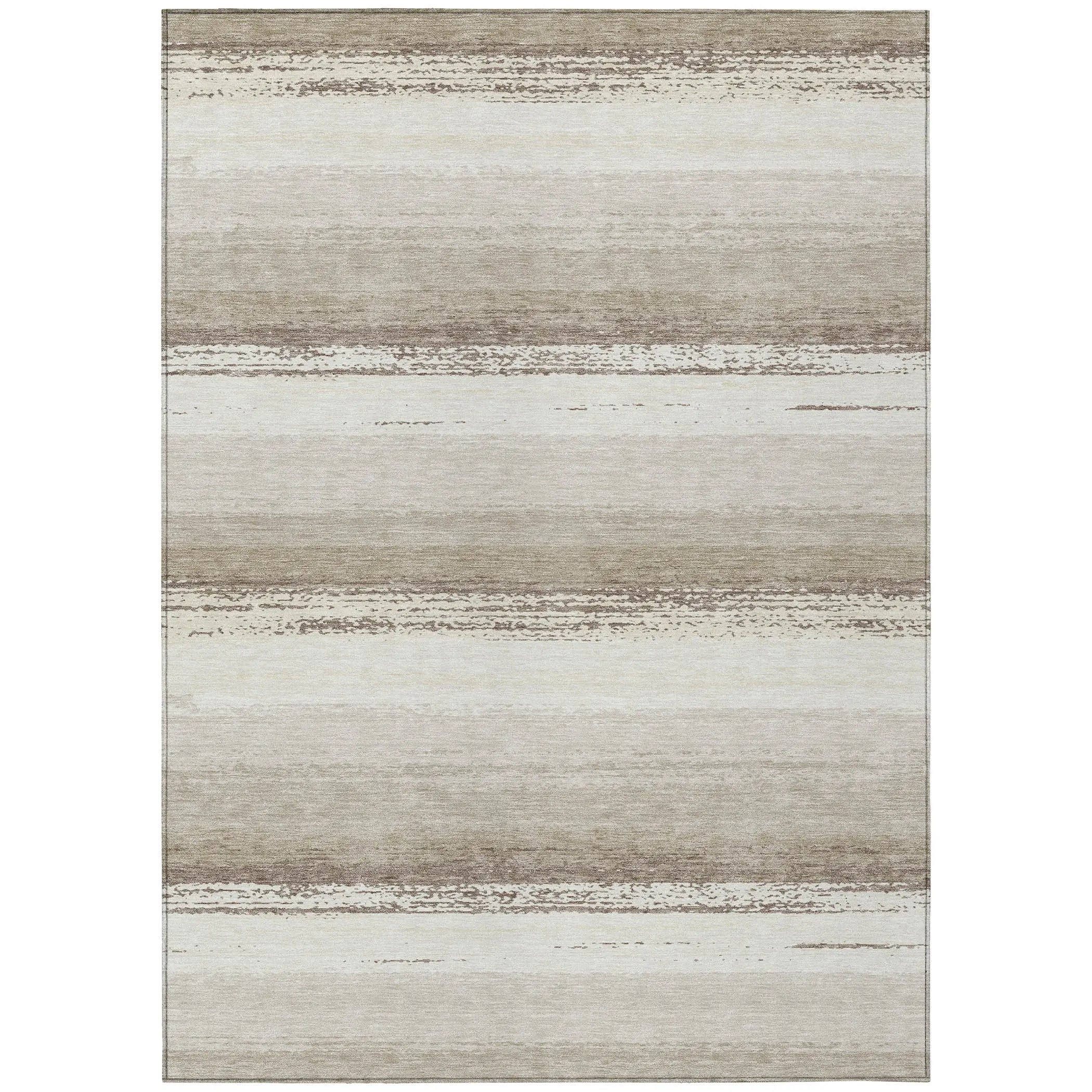 3' X 5' Ivory And Linen Striped Washable Indoor Outdoor Area Rug Homeroots Outdoor