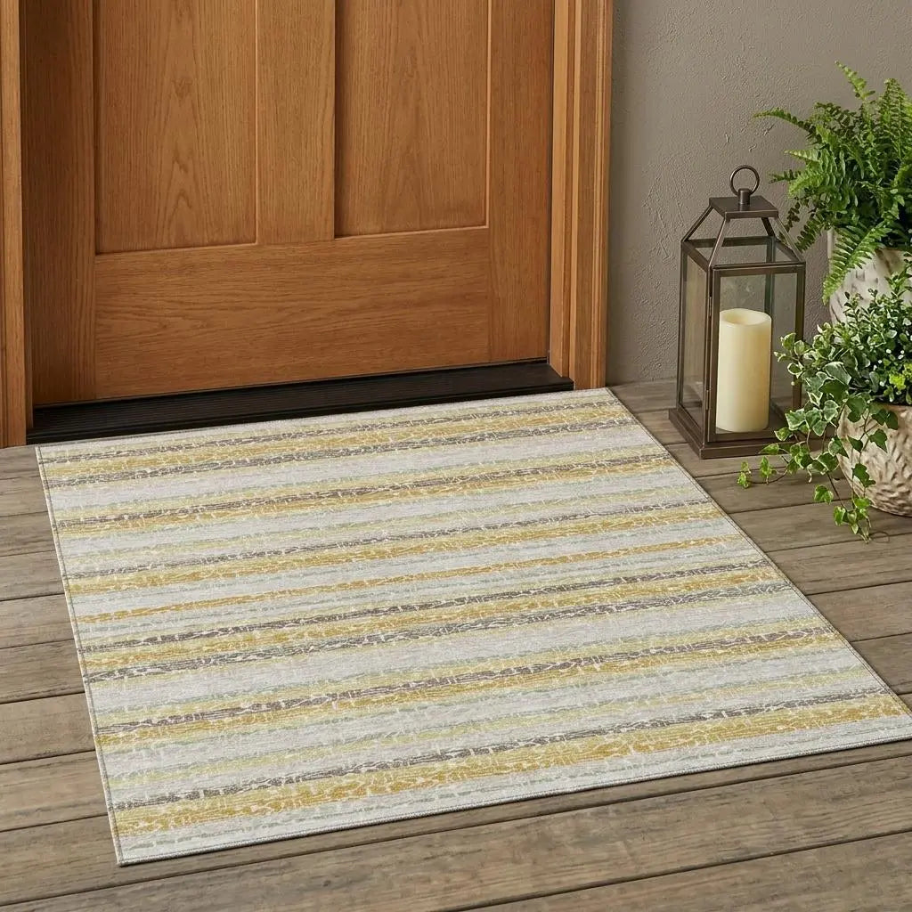 3' X 5' Ivory And Linen Striped Washable Indoor Outdoor Area Rug Homeroots Outdoor